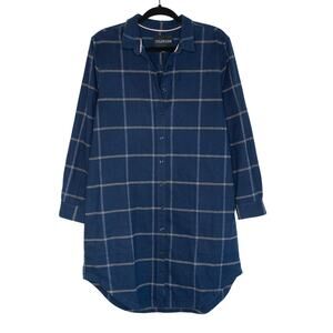 Wildfang The Essential Long Sleeve Flannel Shirt Dress Shacket Navy SZ M